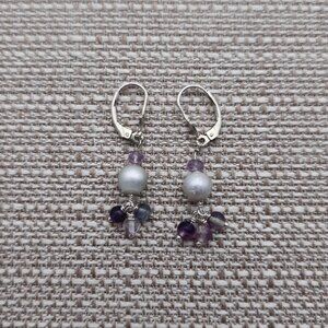 Sterling Silver Genuine Pearl And Amethyst Stone Earrings A3808